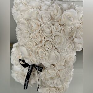 White Rose Bear with Black Ribbon